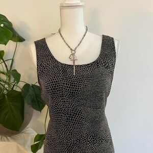 Vintage Y2K 100% Silk Dress Black and White Dot Midi Dress Size 10 Sheer Layer